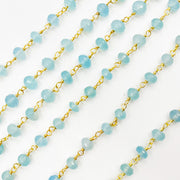 Blue Chalcedony Gold Plated Sterling Silver Wire Chain